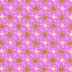 Colorful floral pattern with pink and orange elements on beige background  