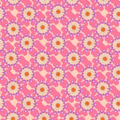 Floral pattern with daisies on vibrant pink background  