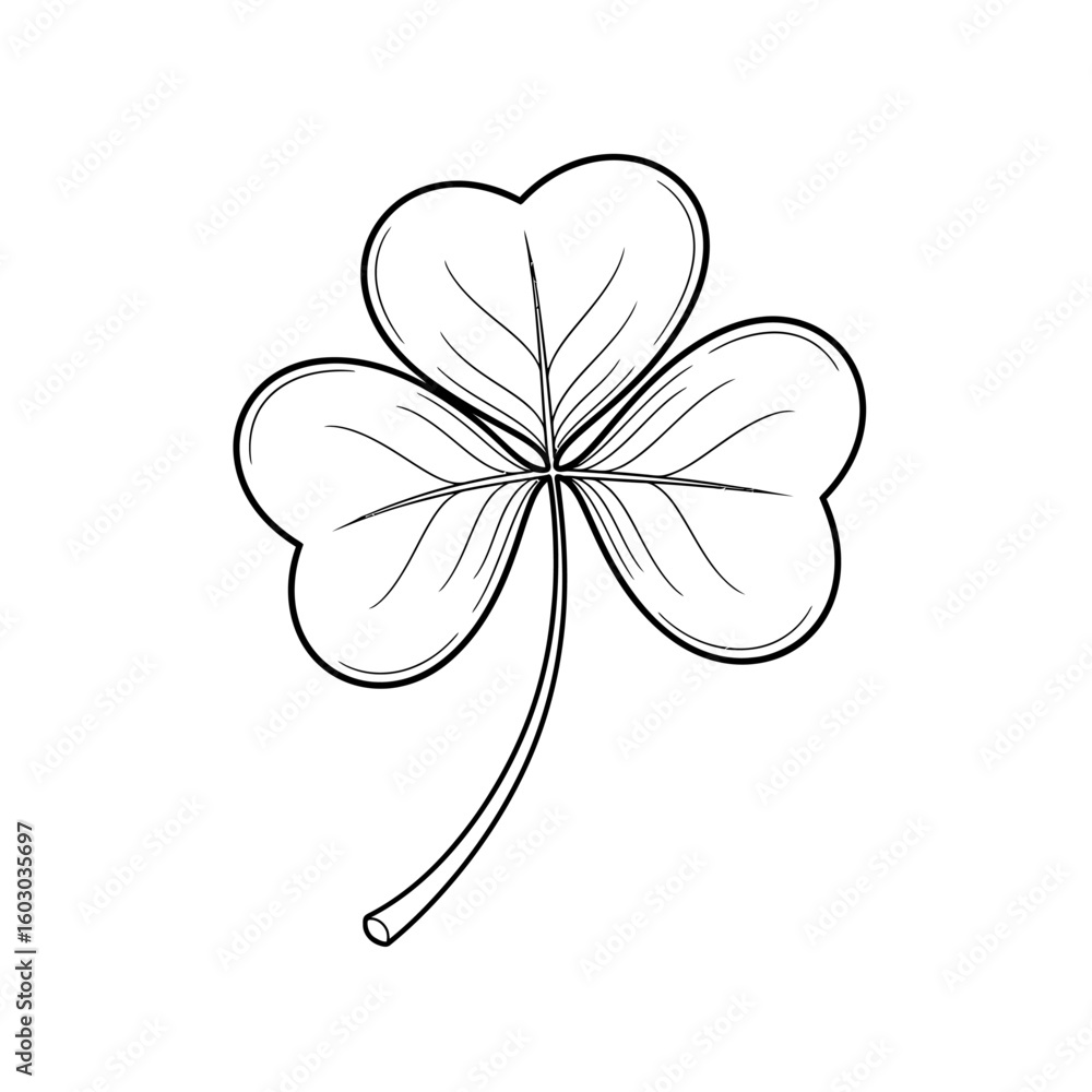 Poster a simple outline of a three leaf clover on a white background drawing