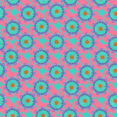 Colorful floral pattern with blue and pink background design  