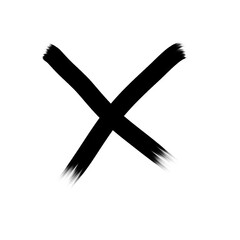 Black brush stroke cross mark on white background  