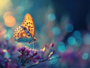 A butterfly rests delicately on a flower.