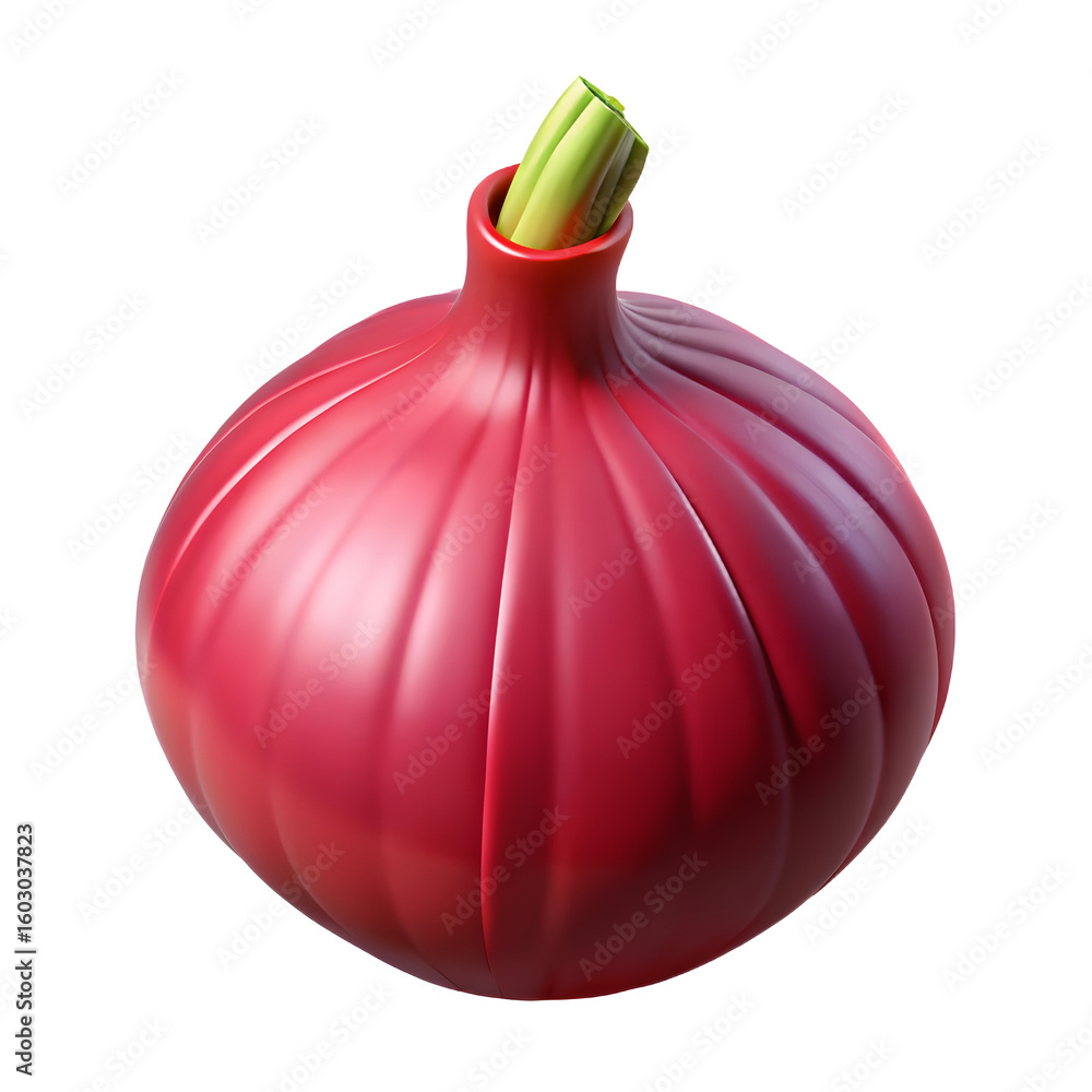 Poster vibrant red onion rendered with realistic detail and texture on transparent background