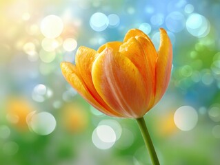 Close-up of an orange tulip against a soft, blurred background.