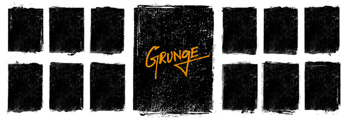Grunge rectangle frame texture set, ink stamp border, grungy rough box, chalk style abstract square outline, dirty shape template, distressed element background design