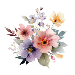 Fototapeta premium Watercolor bouquet of mixed flowers in soft pastel colors (1)