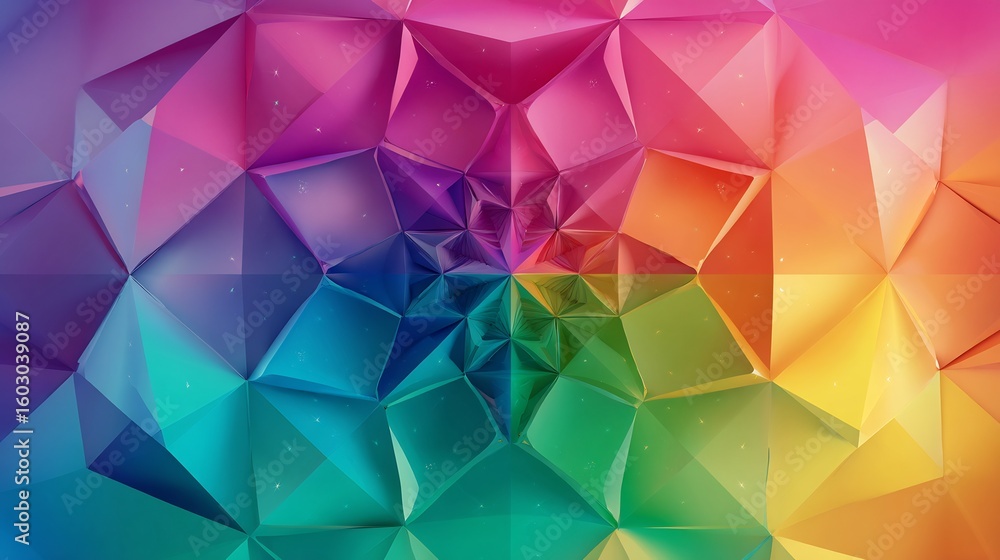 Poster vibrant faceted structure background with colorful rainbow spectrum design