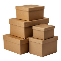 Stack of cardboard boxes isolated on transparent background