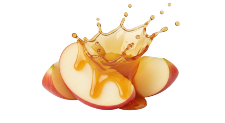 Delicious Caramel Apple Slices with Splash PNG for Festive Fall Designs