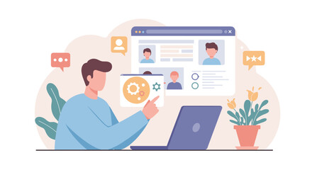 Fototapeta premium Flat design concept of online profile management with user interface e