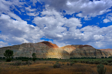 Desert Cliffs Landscape in America USA Wilderness Land with Blue Sky and Puffy Clouds