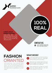 Modern fashion oriented business flyer design with abstract shapes and call to action elements