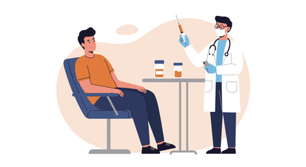 Doctor administering vaccine to patient in modern flat style