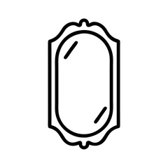 Minimalist black outline vector icon of a framed mirror, symbolizing reflection, home decor, and personal grooming. Isolated on a transparent background