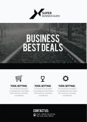 Promotional Business Flyer with Bold Typography and Abstract Visual Elements
