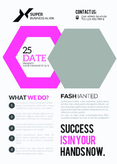 Promotional flyer for a business event, showcasing date, theme, and contact information