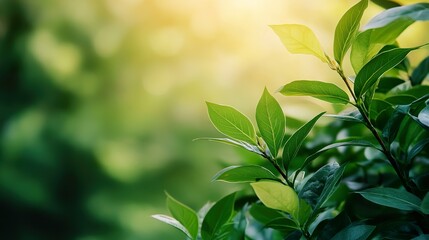 Obraz premium Shallow depth of field green foliage background, sunlit