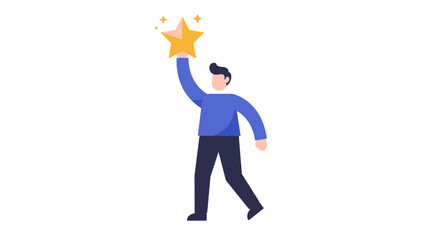 Man holding star symbolizing achievement and success in flat design