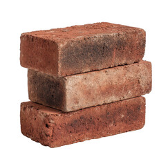 Stack of three red bricks isolated on transparent background