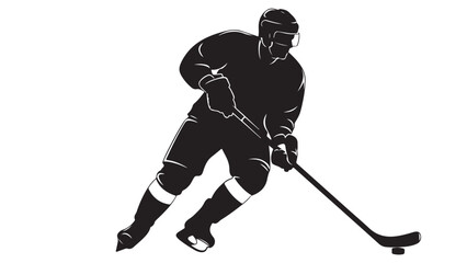 Fototapeta premium Ice Hockey Player Silhouette, Vector Illustration, Black and White Design