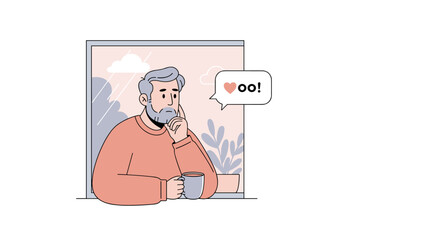 Thoughtful person drinking coffee by the window in minimalist style