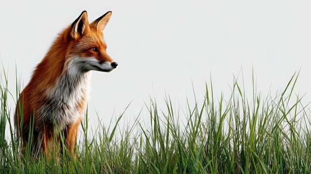 Red Fox Standing in Tall Grass