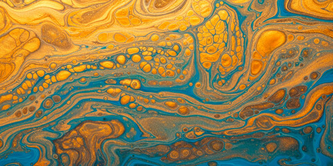 Beautiful abstract background. Сolor mixed acrylic paints.Gold, black, blue and gray colors. Abstract ocean- ART.  Stones like marble contain all the history and secrets of the Earth. Generative AI.