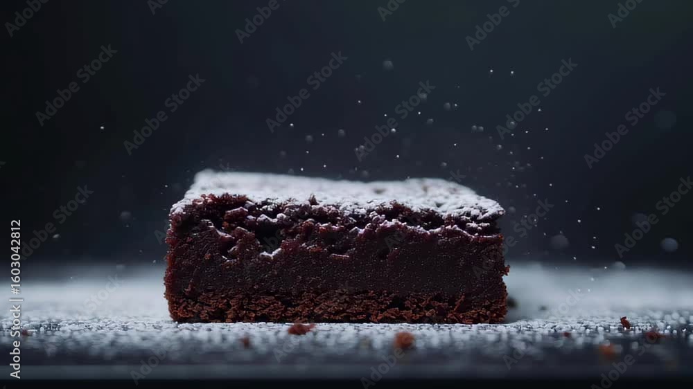 Aufkleber rich chocolate brownie dusted with powdered sugar creates an enticing dessert display in a dark sett