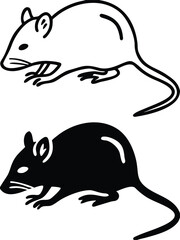 Mouse Icons. Black and White Vector Illustration. Rodent, Mammal. Rat, Gerbil. For Coloring Book Design. Domestic Animals Concept
