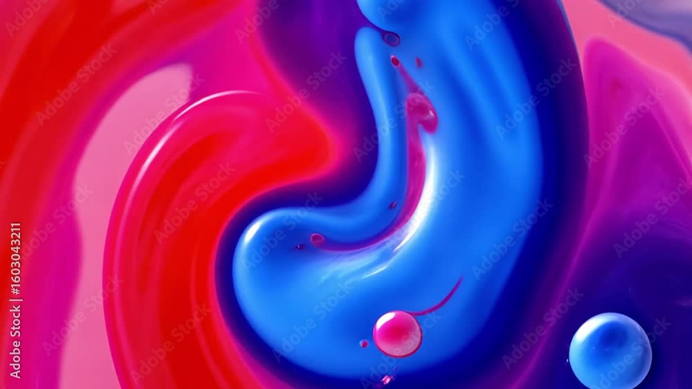 Aufkleber abstract fluid design: a vibrant dance of red and blue hues intertwines in a mesmerizing abstract fl