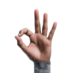 Hand making ok gesture isolated on transparent background