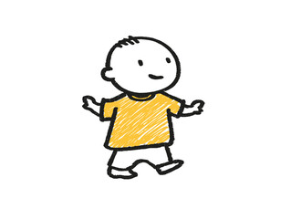 Child walking and smiling in a hand drawn flat illustration style  