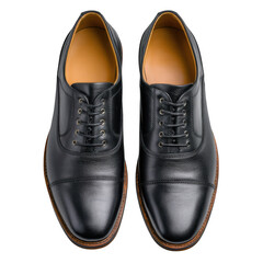Pair of black leather dress shoes isolated on transparent background
