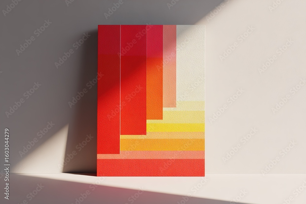 Poster colorful abstract artwork featuring layered geometric shapes with a gradient effect in a modern inte