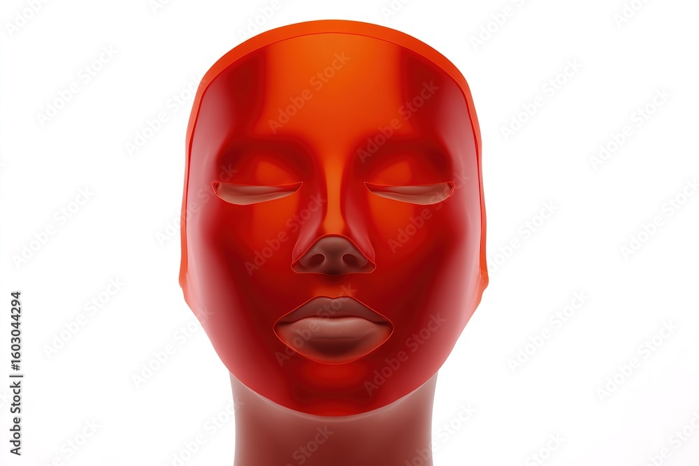 Poster unique red mannequin head with smooth features against a white background showcasing modern design e