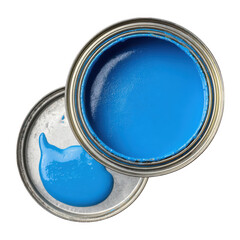 Open can of blue paint isolated on transparent background