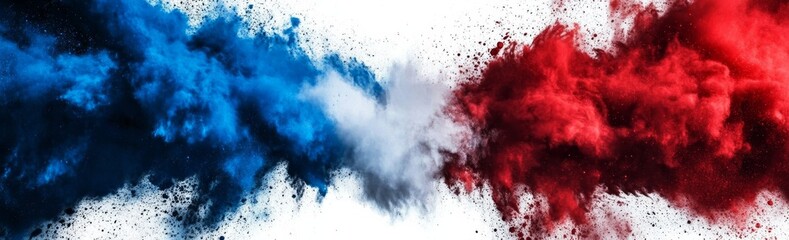 Abstract Powder Explosion Red, White and Blue Cloud Collision on White Backdrop,Abstract, Color