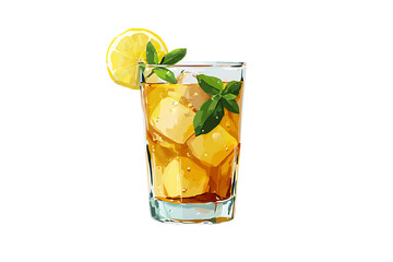 Refreshing Iced Tea with Lemon and Mint Garnish Isolated on transparent background, cutout	