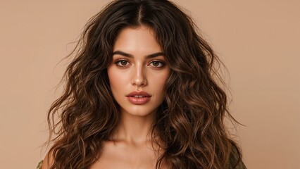 Retrato de belleza natural de una joven de raza mixta o latina con una tez radiante y pecas sutiles, aislada sobre un fondo liso con espacio para texto.