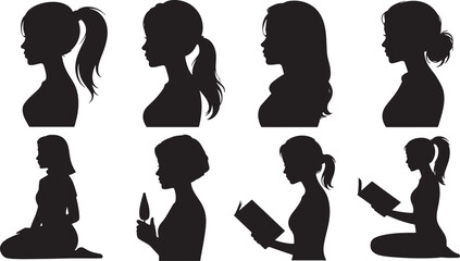 Female Silhouettes Collection Isolated on Transparent Background Vector Illustration
