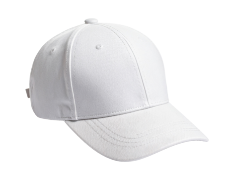 Plain white snapback cap with a flat brim isolated on a white background.