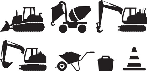 Heavy Equipment Silhouette Vector Set: Construction Vehicles and Machinery Icons