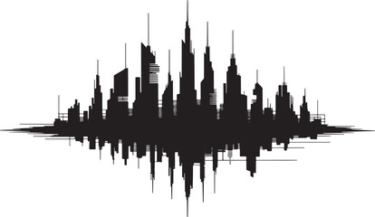 Cityscape Silhouette with Reflection on Transparent Background Urban Skyline Vector