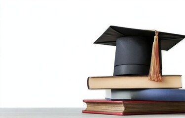 Graduation Cap Stacked on Books - Education Still Life, Success, Learning