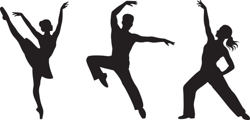 Dancing Silhouettes Set on Transparent Background Ballet, Modern Dance, Contemporary Art