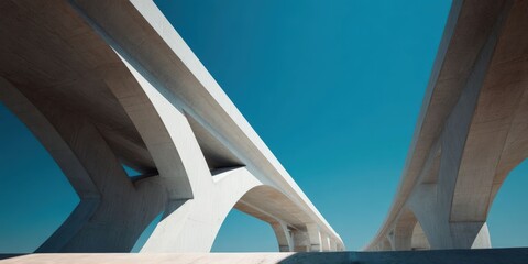 Architectural Concrete Bridge with Geometric Design Under Clear Blue Sky