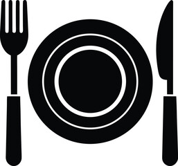 Plate with Fork and Knife Silhouette