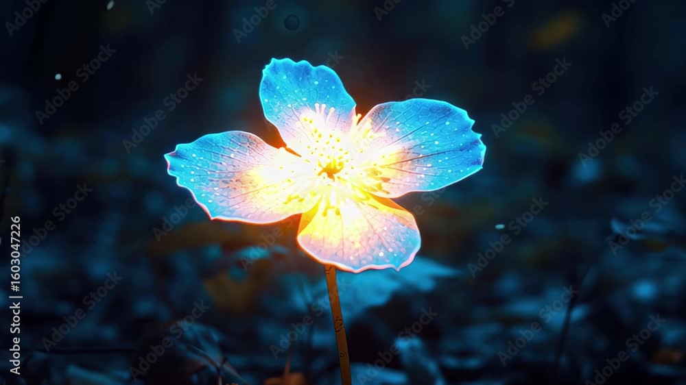 Poster Glow of a luminous flower in a dark forest setting during twilight
