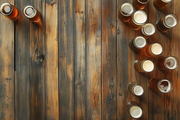 Overhead Beer Glasses on Rustic Wood Table, Drinks, Cheers