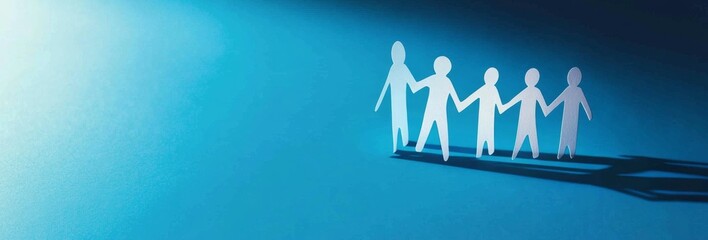 Papercut Family on Blue Teamwork and Togetherness Concept, Family ,Community